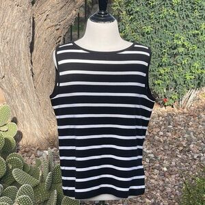 JONES NEW YORK SPORTS PETITE - Black and White Striped Sleeveless Top